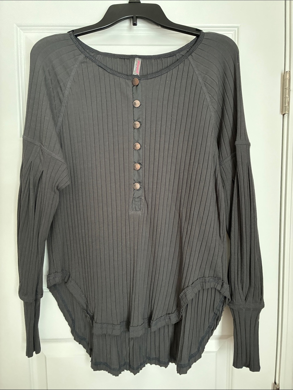 Free People movement Ribbed Button Henley Top in Charcoal Gray
